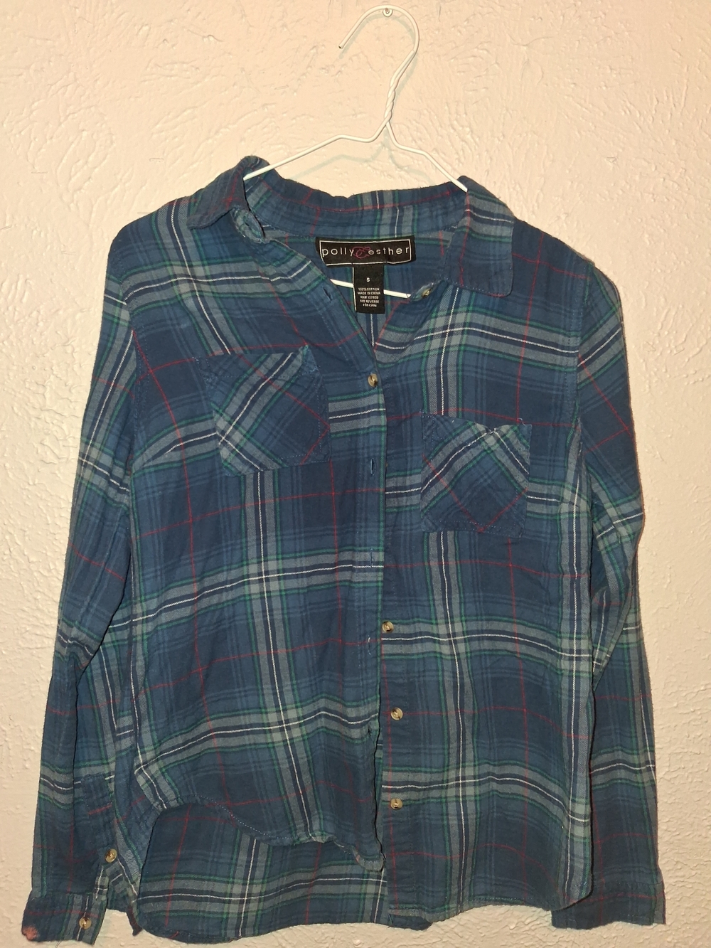 Polly & Esther Blue and Teal Plaid Button-Down Shirt
